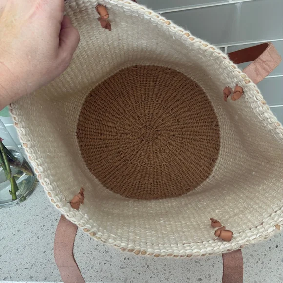 Mifuko Handwoven Basket Tote Leather Handles Fair Trade Market Bag Boho - Picture 7 of 7